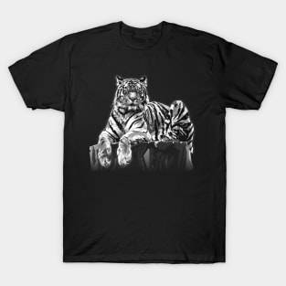 Tiger illustration in Black and White T-Shirt